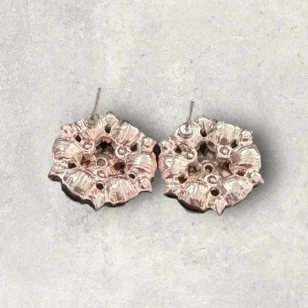 Clear Layered Rhinestone High End Gold Tone Pink Jewels Studs - Picture 2 of 4